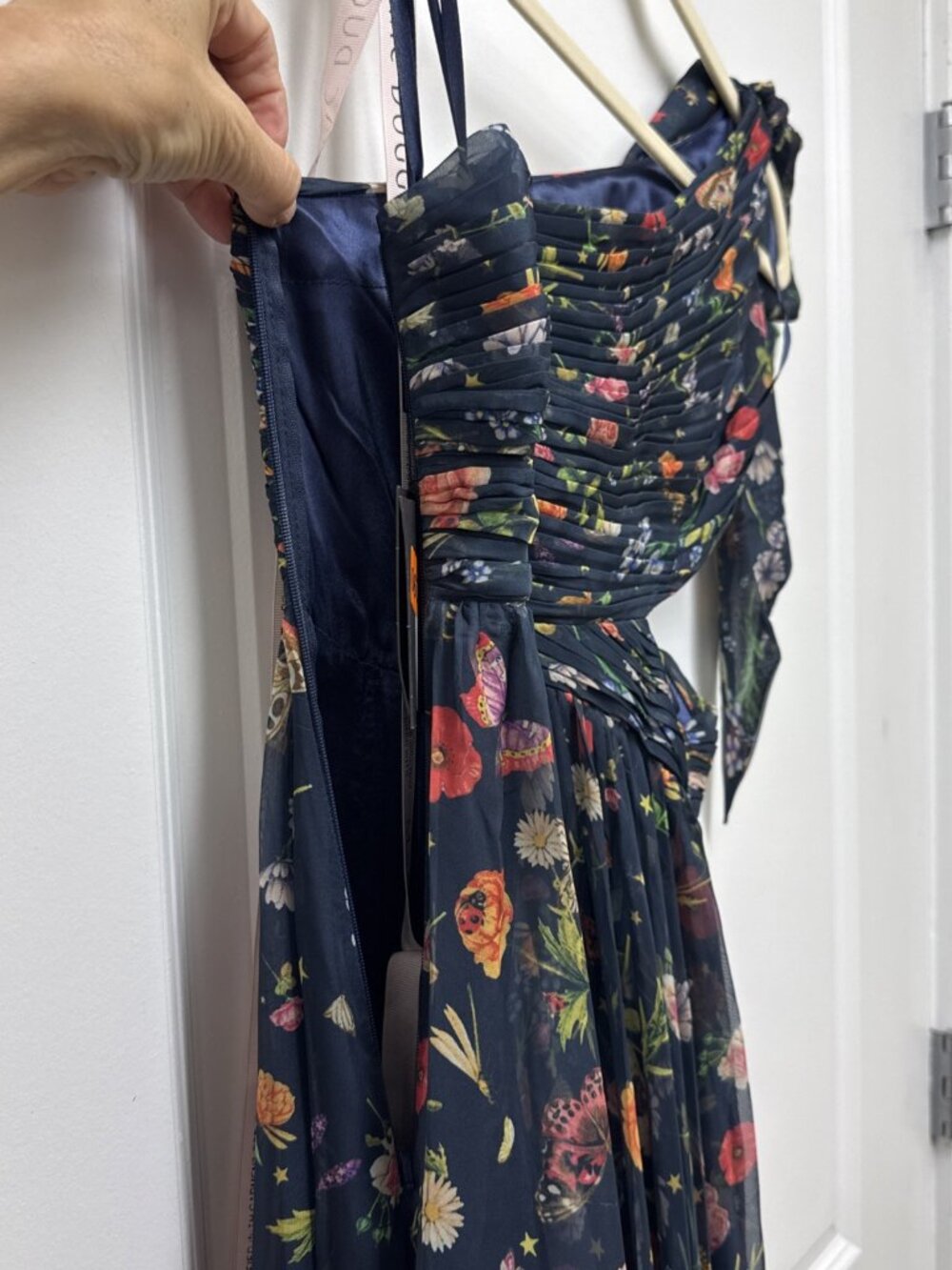 MAC DUGGAL Size 0 Navy 67938 Floral Tied One Shoulder Cut-Out Flowy Gown Dress - Picture 11 of 14